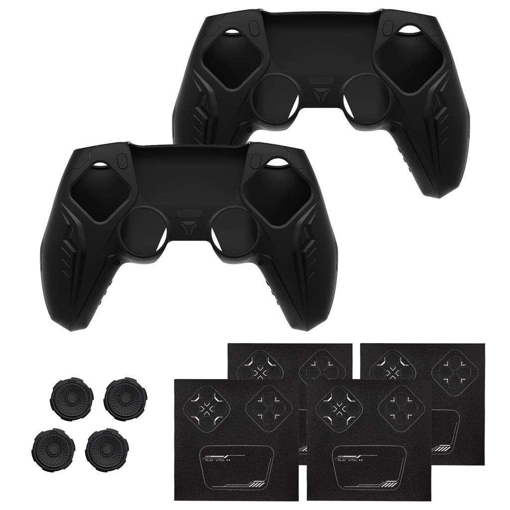 PlayVital 2 Sets of Premium Silicone Covers for Grip Cover for PS5 Cybermechanical Design Protective Cover for Compatible with PS5 Official Charging