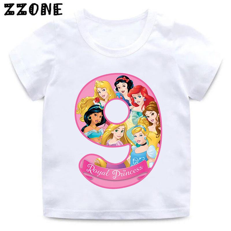 Different Princess Cinderella Number Print Girls Clothes 1 2 3 4 5 6 7 8 9 Years Birthday Kids Tshirt Baby Boys Children T-Shirt