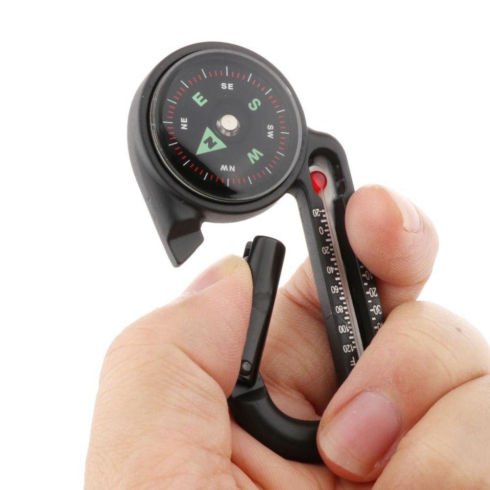 Compass 3 in1 Multifunctional Keychain Thermometer Hook Mini Compass Hiking