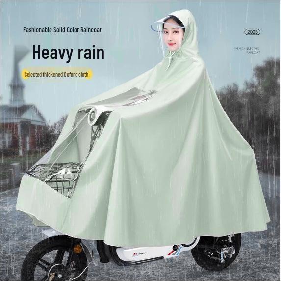 Thickened Electric Vehicle Poncho with Clear Dashboard, Double Brim, and Extended Length for Rainstorm Protection – Helmet-Compatible