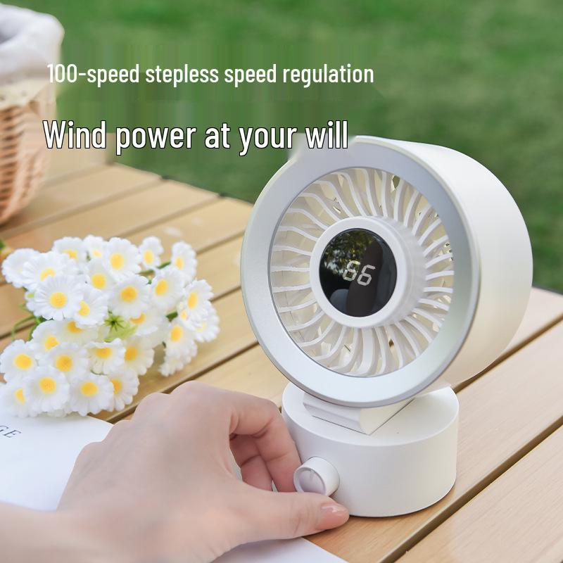 USB Rechargeable Desktop Fan with Digital Display - Low Noise, Strong Wind, Perfect for Office & Dorm Use
