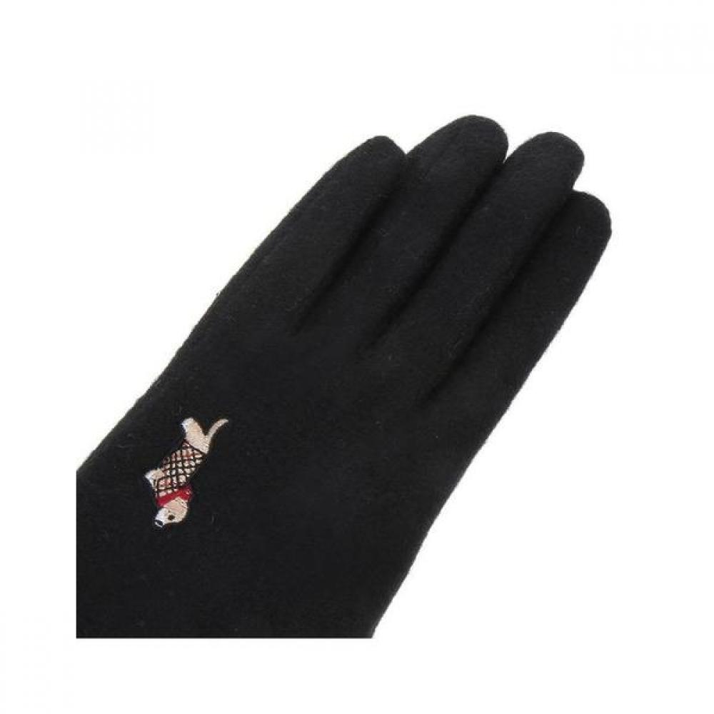 Daks Kadın S Siyah Köpekçik Nakışlı Yün Eldivenler Dcgv8f203bk