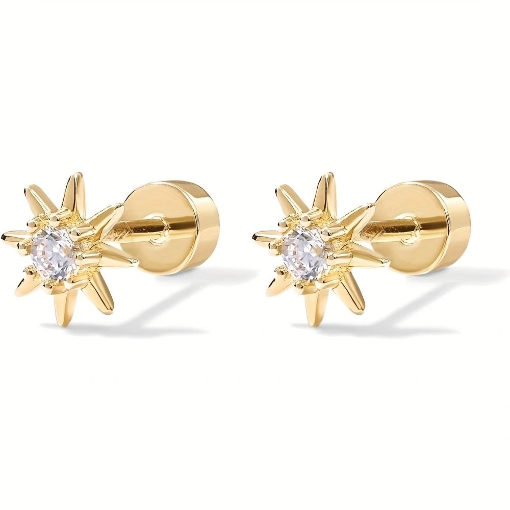 2 Pcs Hypoallergenic Gold Sun Flat Back Stud Earrings 20G-0.8mm-6mm