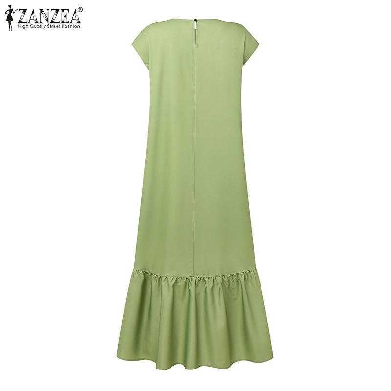 ZANZEA Women Casual Round Neck Loose Casual Sleeveless Print Dress