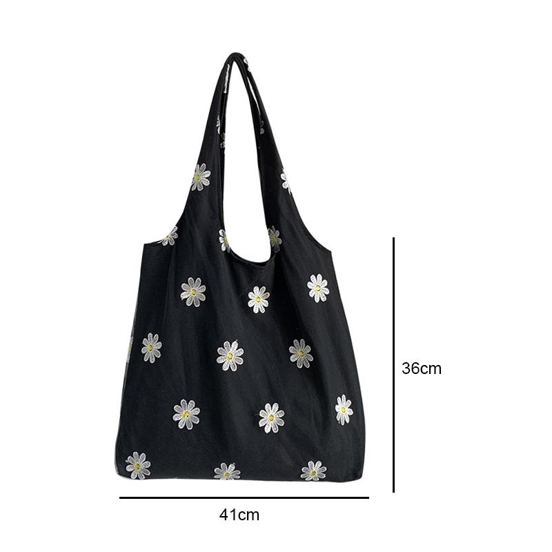 Embroidery Shoulder Canvas Bag Reusable Portable Large Capacity Foldable Storage Bag Shopping Bag Lady Handbags Bolsa Feminina