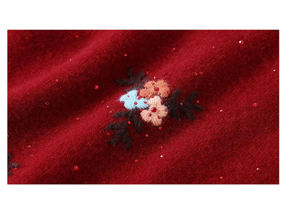 Embroidered High-Neck Pure Wool Sweater for Autumn/Winter - Elegant Base Layer for Middle-Aged & Elderly