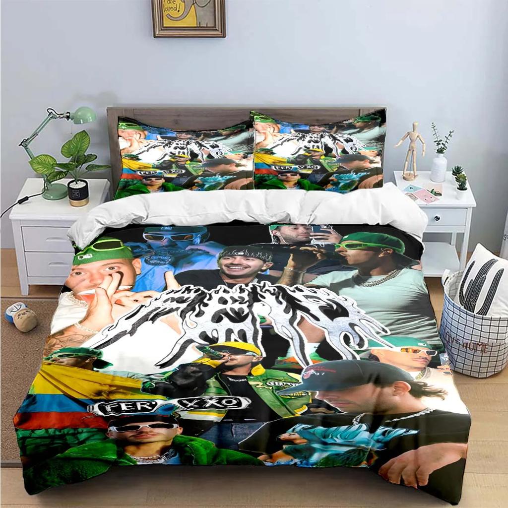 Fashion Pop Singer Ferxxo Feid Print Bedding Sets Bed Supplies Set Duvet Cover Bed Comforter Set Bedding Set Luxury Birthdaygift