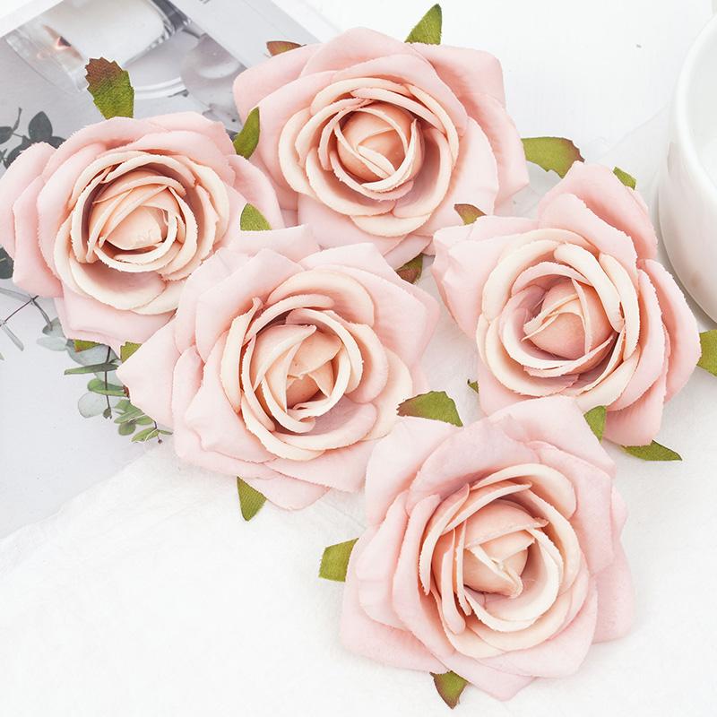 5pcs White Roses Silk Artificial Flowers Heads for Wedding Home Cake Birthday Party Decoration Fake Scrapbook Wreath Accessories