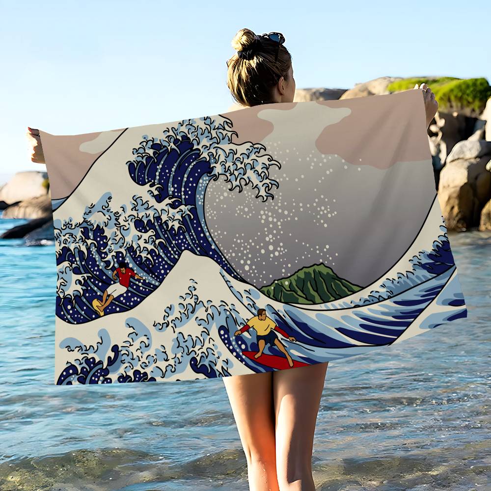 The Great Wave Off Kanagawa Microfiber Beach Towel Absorbent Quick Dry Soft Yoga Swimming Resort Mountain Climbing Towel