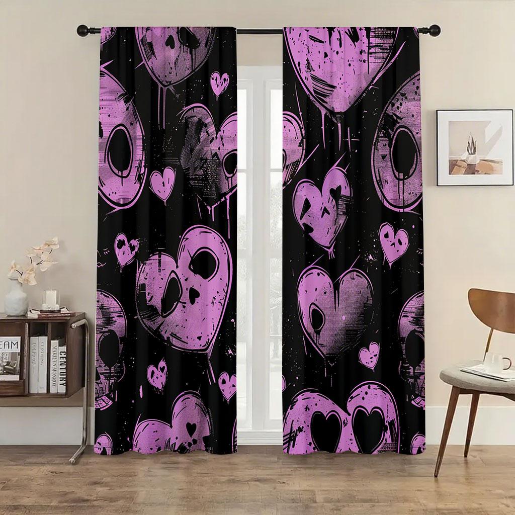 

Purple Funeral Themed Heart Shaped Curtains Niche Dark Bedroom Living Room Decorative Drawbar Pockets Set Of 2 Made Polyester Area Decor W100*H70(CM)-Hooks&2PCS