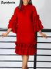 Sommer Herbst Neue Mode Lässiger Stil Rüschen Glockenärmel Übergröße Kleid