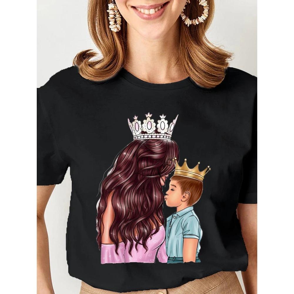 Women Cartoon Super Mom Life Momlife Mama Mother Summer Print T-shirts Top T Shirt Ladies Woman Graphic Female Black Tee T-Shirt