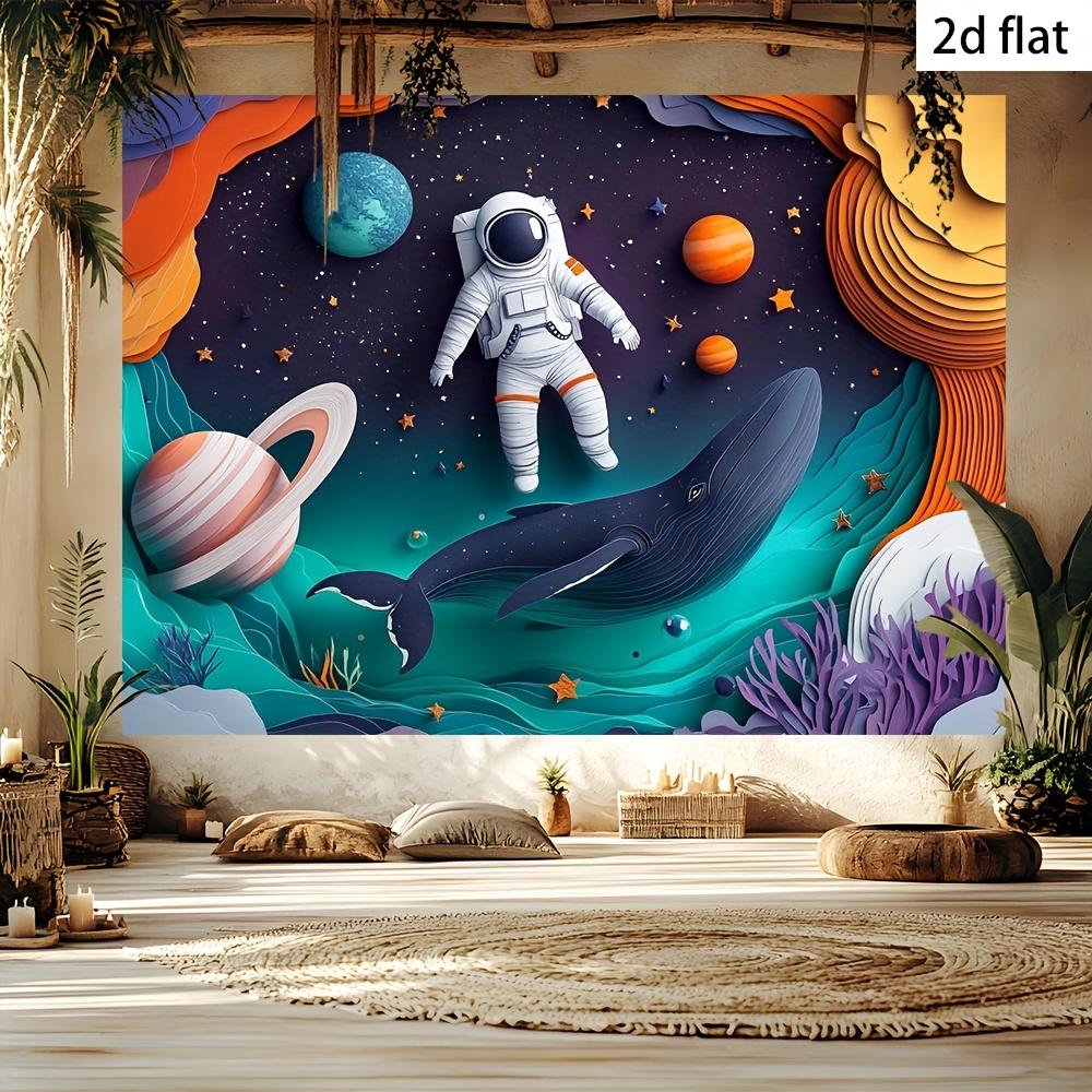 Cosmic Astronaut Whale Tapestry Planets StarsOcean Waves Surreal Artwork for Fantasy and Imaginative Home Decor Wall Art