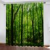 2PC Home Green Forest Curtains With Landscape Background And Pole Pocket Curtains, Kitchen, Coffee Shop, Living Room