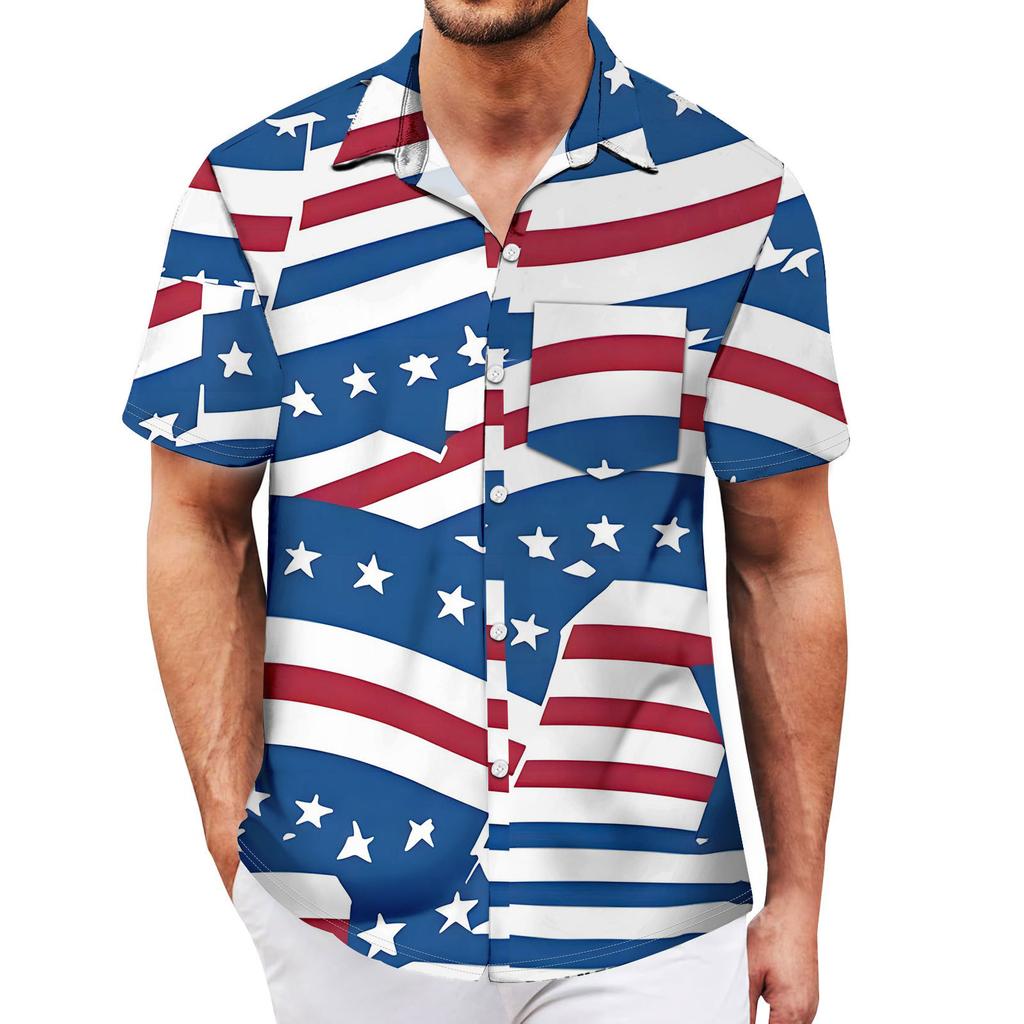 Men's Vintage Button Down Bowling Shirts Short Sleeve Summer Beach Shirt