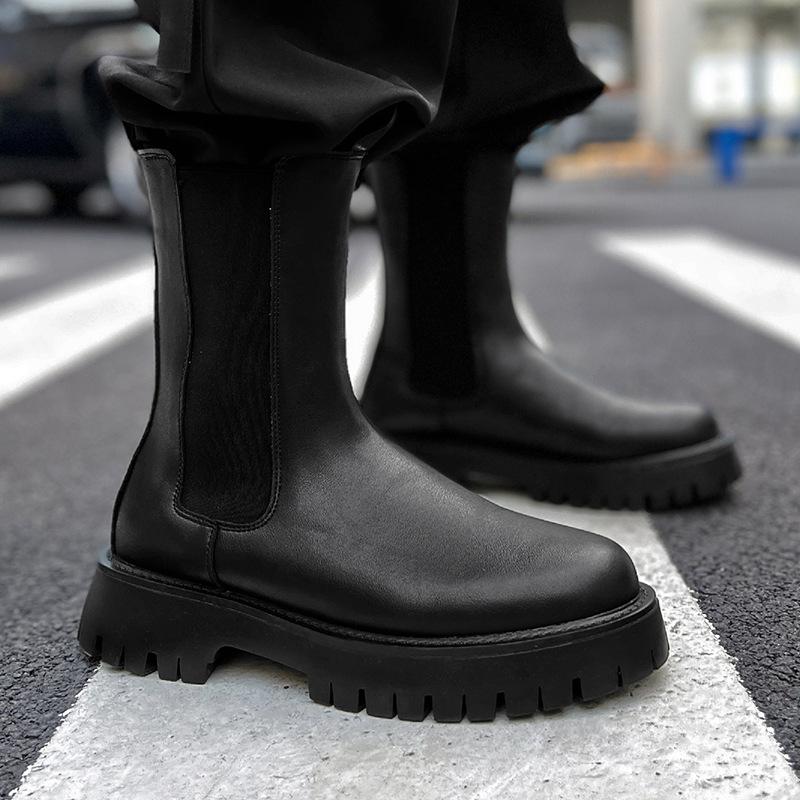 England Stil Herrenstiefel schwarz Tide weiches Leder Plateauschuhe Bühne Nachtclub Kleid hohe Stiefel gutaussehend Chelsea lang botas mans