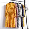 Vintage Collar Long Sleeve Corduroy Floral Dress Women's Party Ruffle Dress Bohemia Print Dress