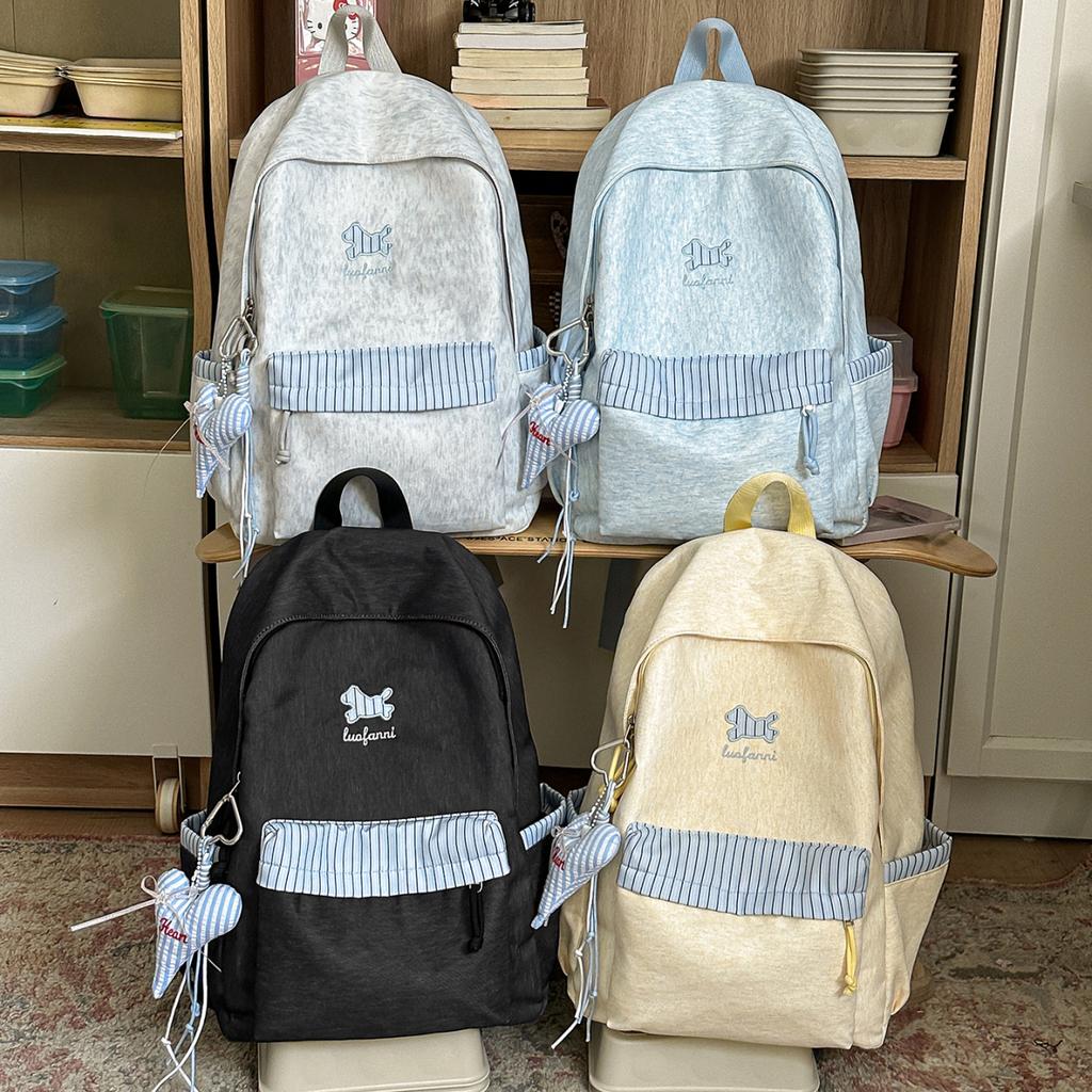 Schoolbag new cute backpack large capacity Japanese student schoolbag women's high value simple striped versatile travel backpack