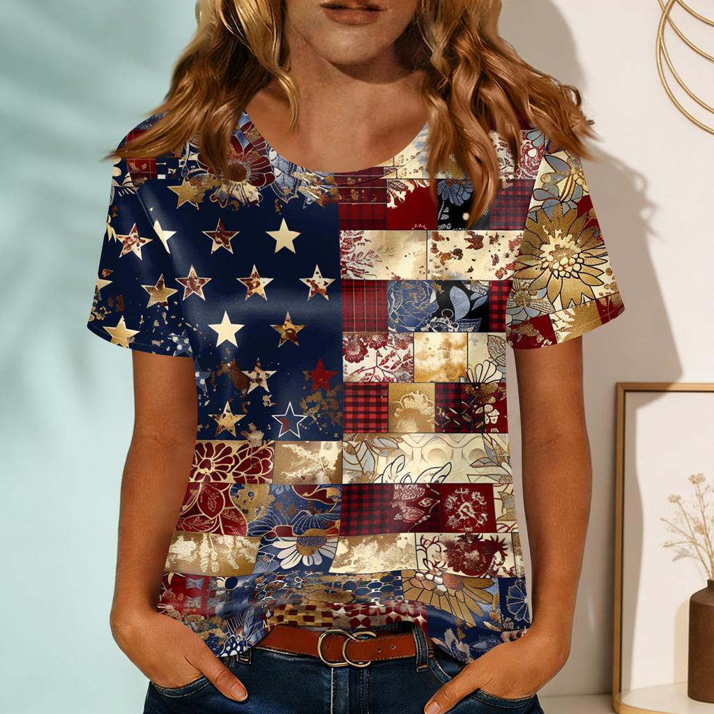 Women's Fashionable Casual Round-neck Printed Short-sleeved T-shirt Top