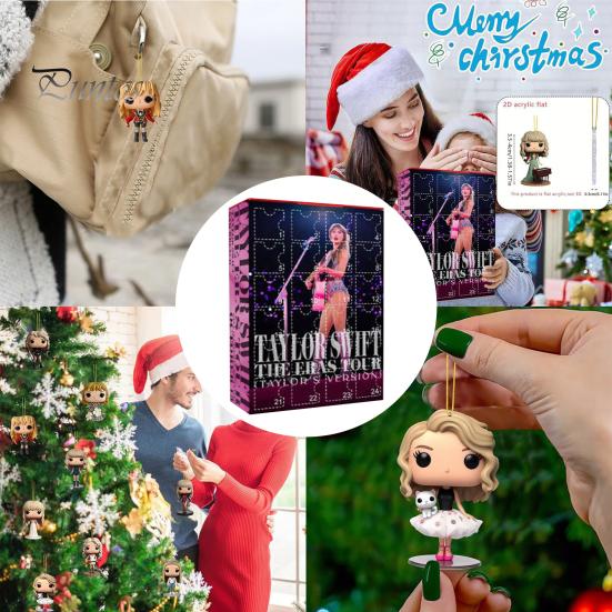 Vánoční adventní kalendář 2024 24 dní Kreslené akrylové figurky Ozdobná sada Vánoční odpočítávací kalendář pro milovníky hudby