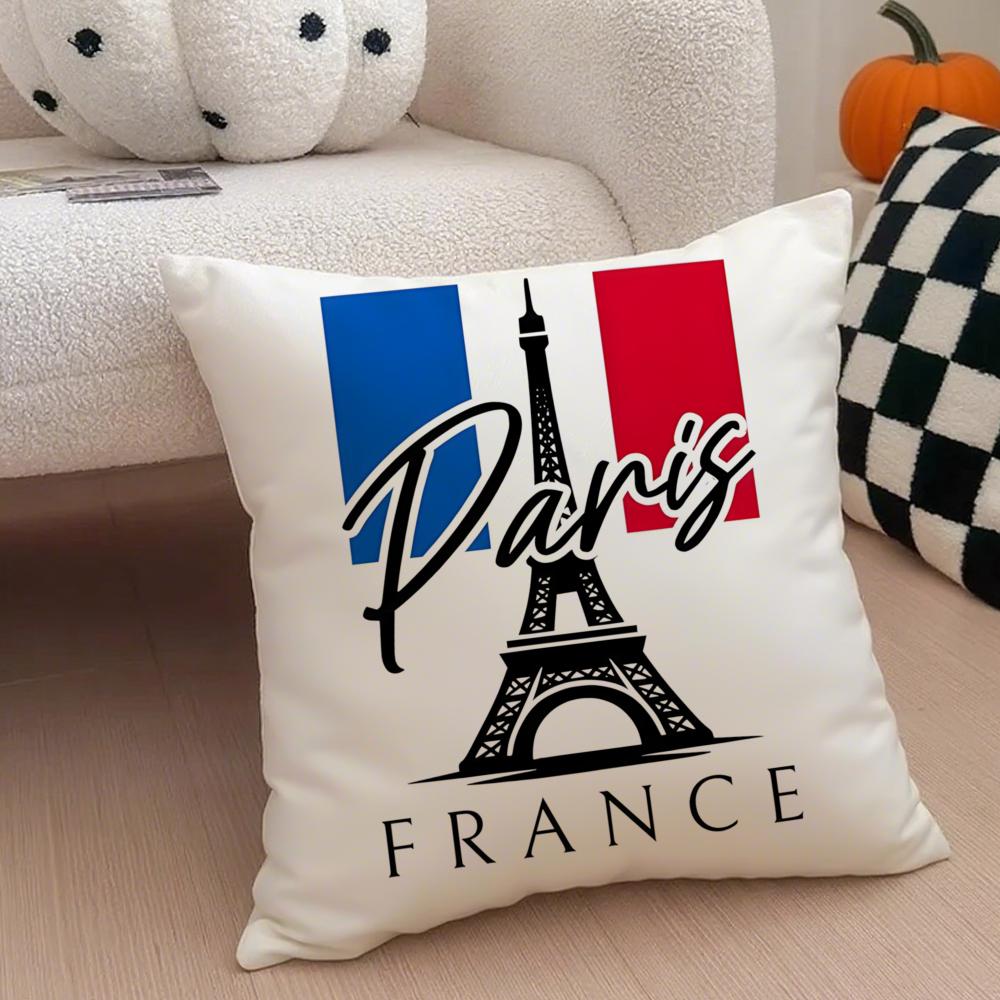 City Romantic Paris France Cushion Cover Throw Pillow Cover Hidden Button Durable Polyester Chair Cushion