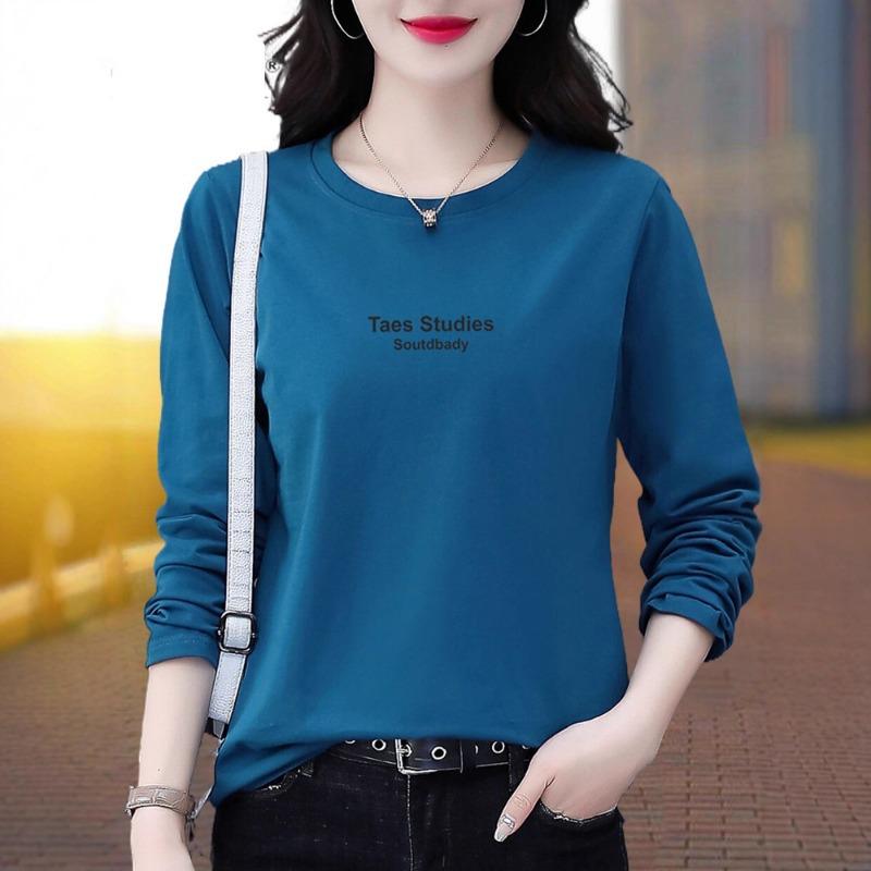 Round Neck Pure Cotton Long-sleeved Women's Spring and Autumn Thin New Loose Bottoming Shirt Top