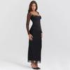 Fashion Ins Sexy V-neck Low-Cut Mesh Long Sleeves Silm Hip Split Dress Sexy See-through Waist-Slimming Long Dress