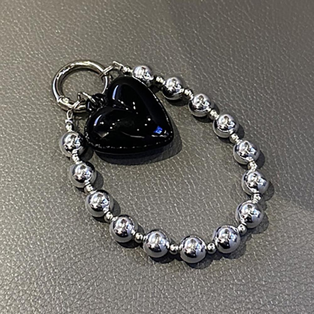 Korean Stylish Love Heart Pendant Beaded Phone Charm Strap Bracelet For iPhone Camera Accessories Bag Women Girl Hanging Cord