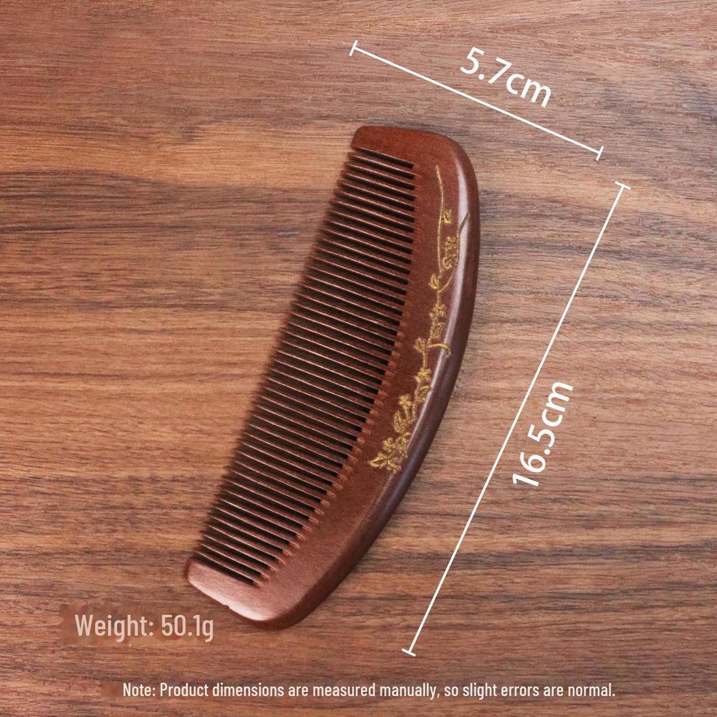 Double-Sided Carved Peach Wood Comb - Dense Teeth, Compact Size, Premium Solid Wood for Hairdressing.