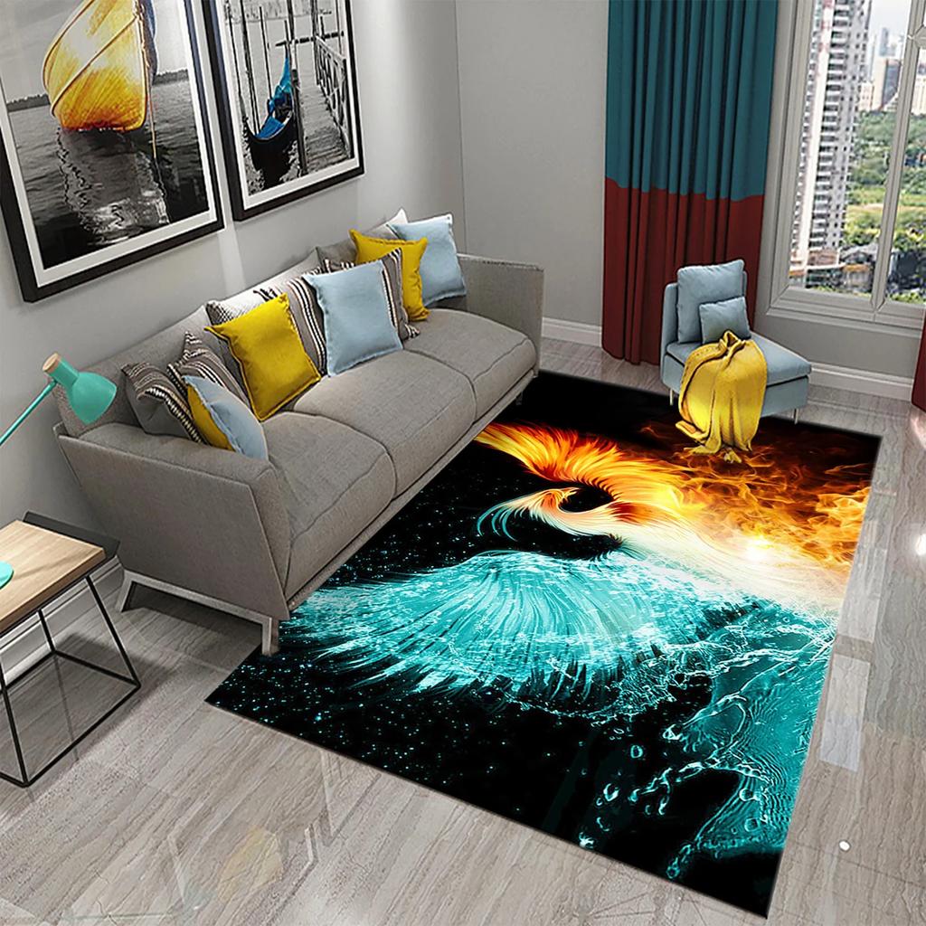 3D Fire Animal Cool Tiger Wolf Carpet Children Play Crawling Carpet Living Room Bedroom Balcony Decor Rugs Bathroom Non-slip Mat
