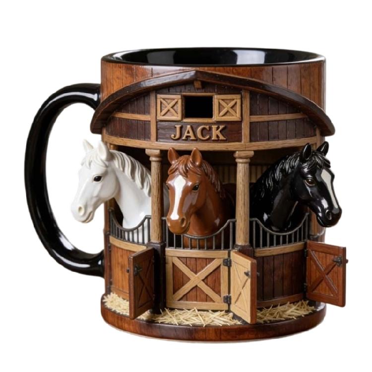 Artistic Equestrian Theme Drinking Cup Ceramic Coffee Mug With Flat 2D Print Horse Stable Pattern For Daily Use