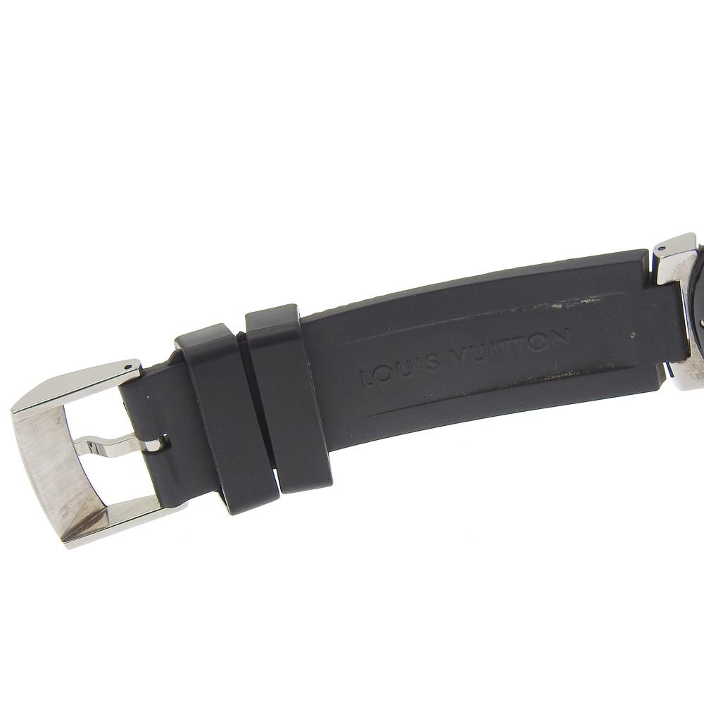 Louis Vuitton Tambour GMT Saatler Q113K siyah Kadran Paslanmaz Çelik/kauçuk Mekanik Otomatik erkek Kullanılmış