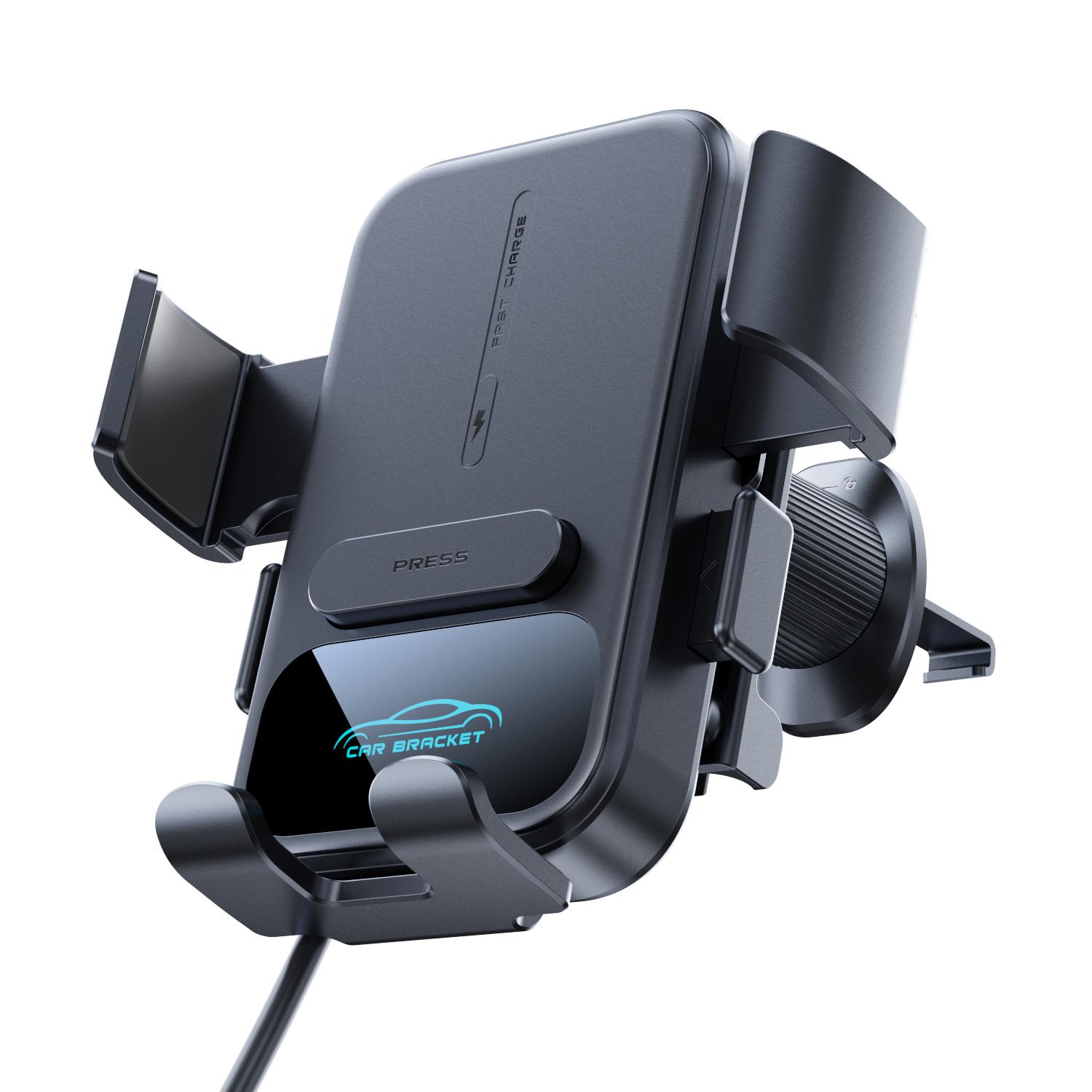 

UYUXIO Fast Charge Manual Clamp Wireless Car Charger Adapter Air Vent Car Mount Phone Holder for iPhone Samsung Android Phones чорний