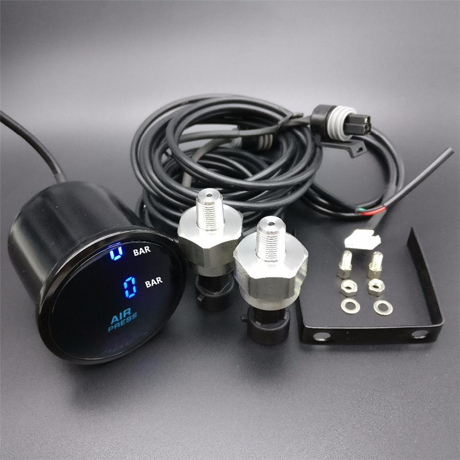 52mm Blue LED Air Pressure Gauge Air Suspension Ride Gauge w/ Electrical Sensors