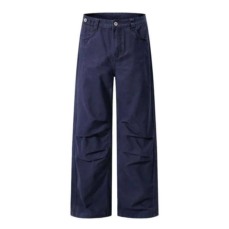 Autumn Men Vintage Washed Pleated Cargo Pants Men Straight Leg Casual Trousers Retro Streetwear Daily Relaxed Fit Fashion Pants