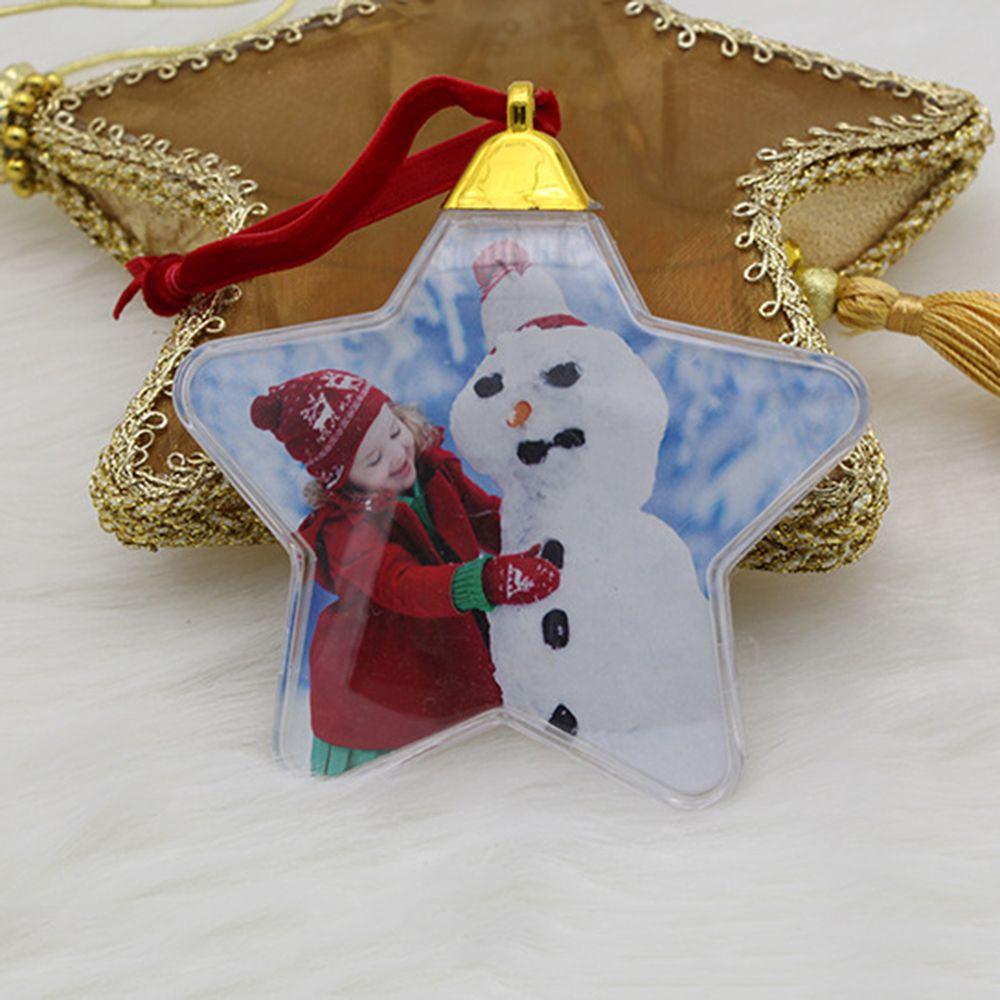 Xmas Tree Ornaments Round Five-star Christmas Ball Photo Frame Pendant Hanging Picture Holder