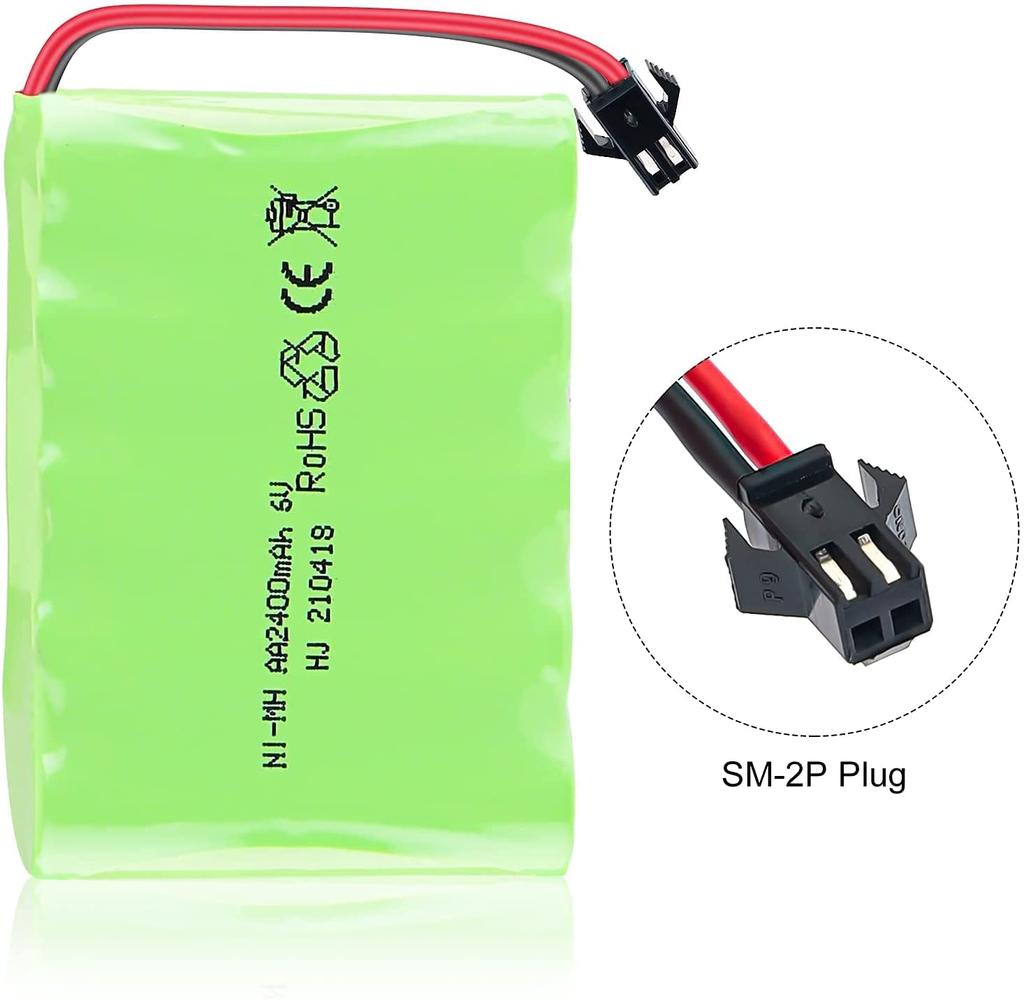 Rechargeable Ni-MH Battery 6V 2400mAh for RC Cars | Includes USB Charging Cable | Long Runtime Over 18 Minutes | Green