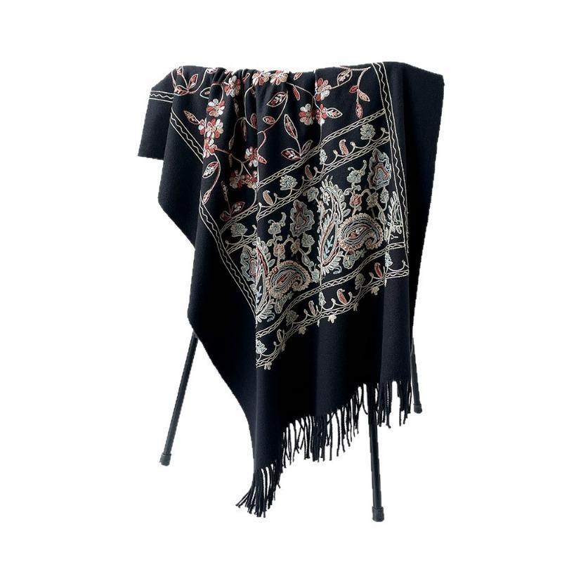 Xinjiang Qinghai scarf women's embroidery thickened shawl autumn and winter versatile cashmere long cape cape