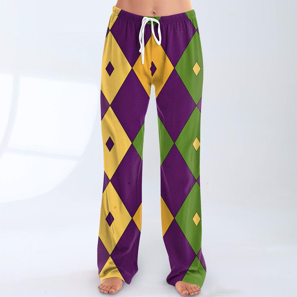 Ladies' Loose And Casual Carnival Printed Wide Leg Pants With Elastic Waistband Drawstring And Pocket Pants