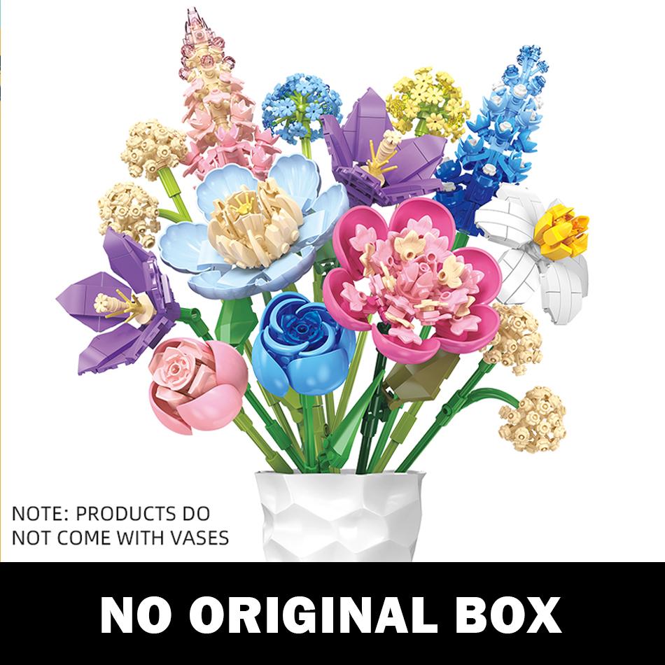 Creative Home Decor Eternal Flowers Bouquet Building Blocks Rose Narcissus Peony Simulated Plant Bricks Toy Valentine's Day Gift