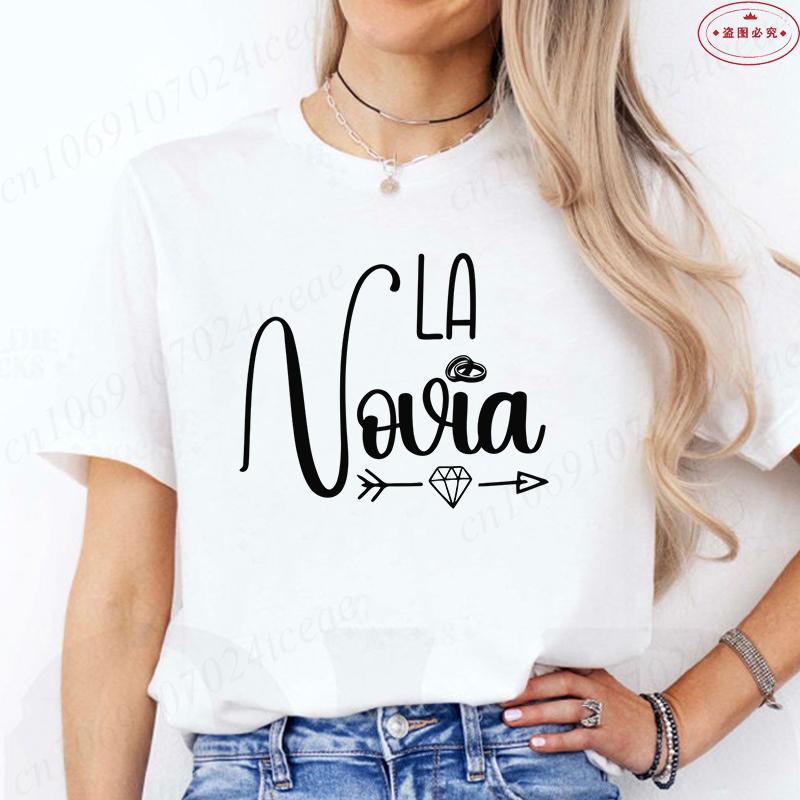 Mode Spansk Team Bride Squad T-shirt Möhippa Bröllop Y2k Toppar Kvinna Möhippa T-shirts Kortärmade Skjortor