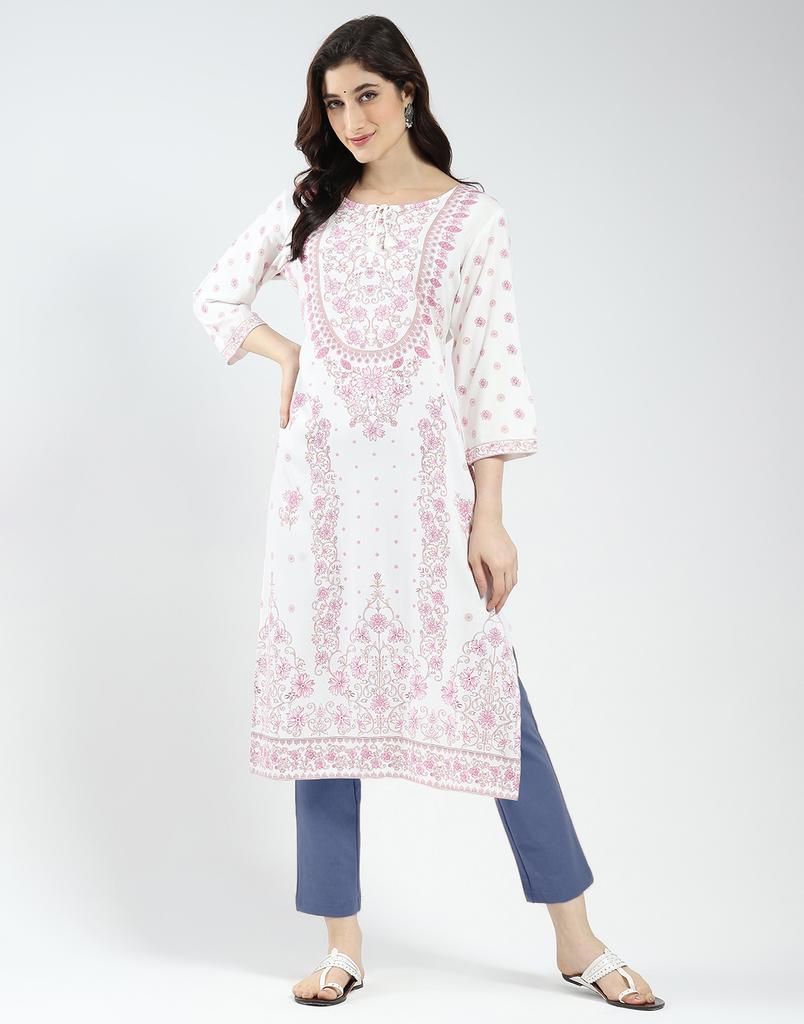 Monte Carlo Women's Regular Fit 3/4 Sleeve Printed Kurti