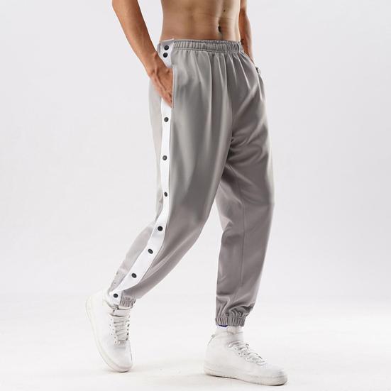 Mid-Rise Elastic Waistband Pockets Side Buttons Closure Men Pants Splicing Basketball Training Sweatpants Daily Clothing