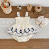Baby Girl Summer Romper with Vintage Floral Embroidery for 1 3 Month