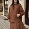 Women's 2025 Spring Muslim Style Puff Sleeve Top & Swing Skirt Set