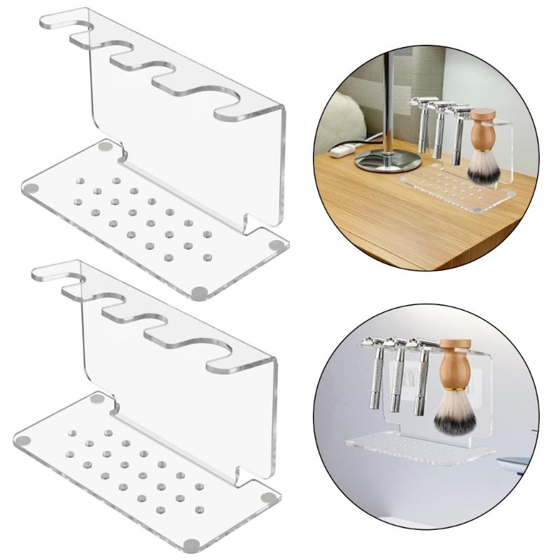 2Pcs Clear Shaving Planner Modern Acrylic Cutlery Stand Durable Countertop Bathroom Shelf for Grooming Tools