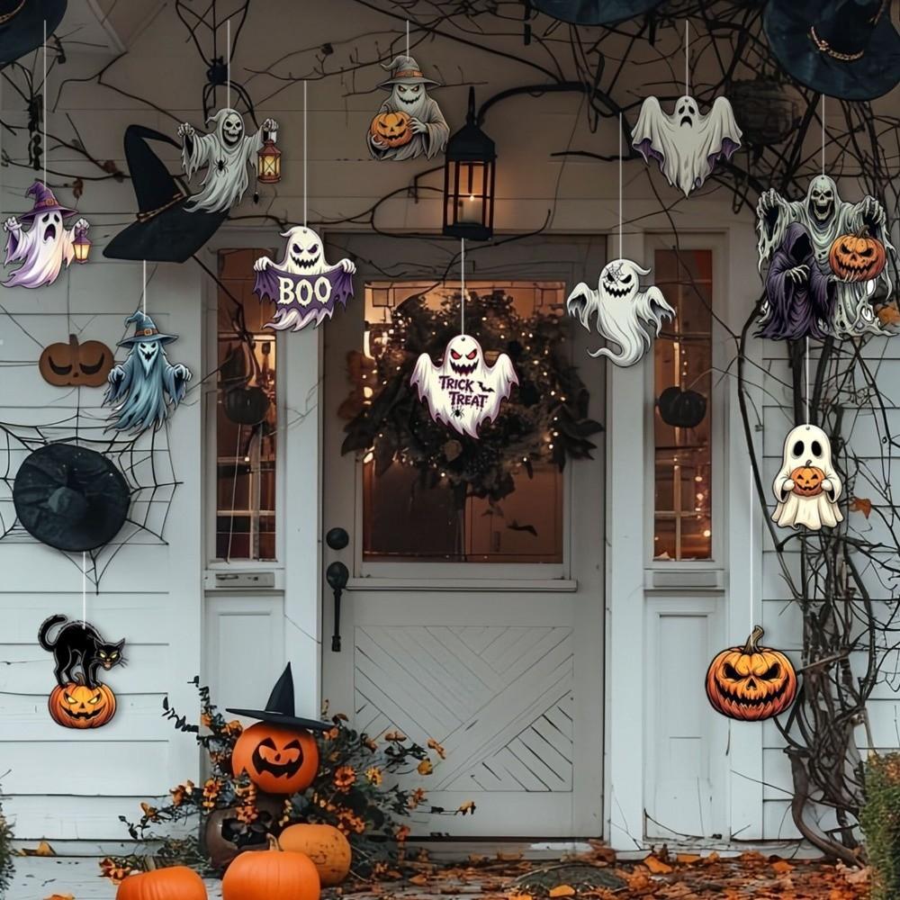 Cute Halloween Paper Hanging Ornament Cat Pumpkin Pendant Creative Ghost Ornament Yard Decor