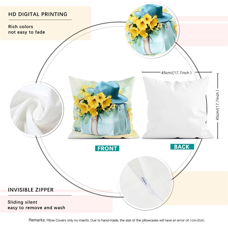 1Pc Yellow Flowers Spring Theme Pillow Cover For Home Living Room Bedroom Sofa Office Decorative Easter Day Pillowcase