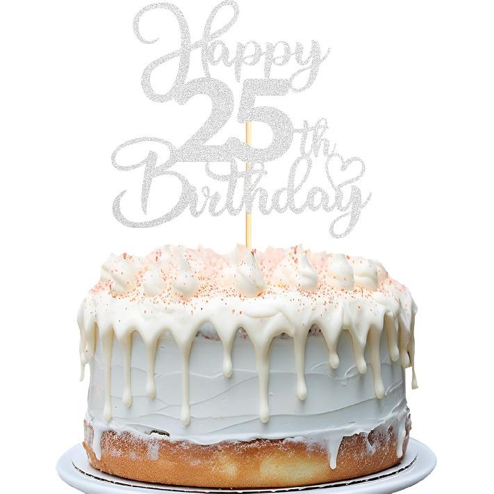 Sotpot 1PC Happy 18th Birthday Cake Topper Double-sided Silver Glitter Cake Pick Cake Decoration for 18th Birthday Anniversary Party Cake Decorations