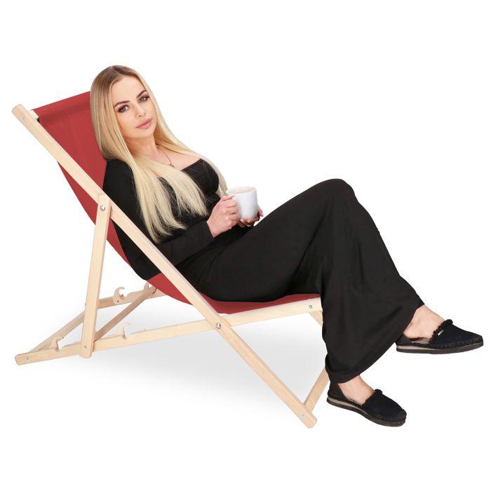 Springos® Transat pliable en bois – idéal pour le jardin, la plage ou le balcon